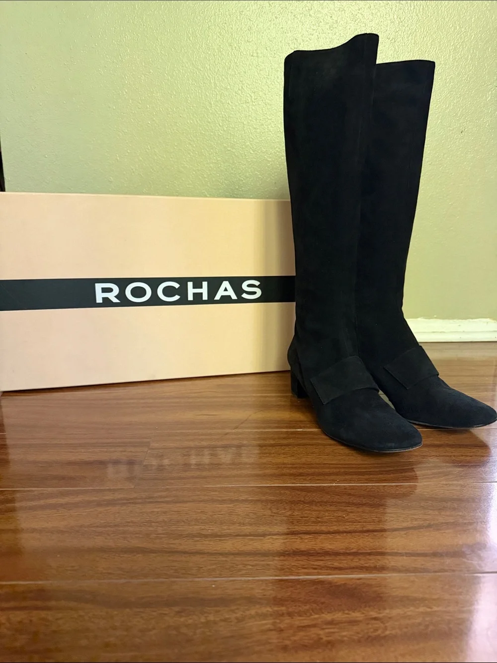 Rochas Black Suede Over-the-Knee Boots